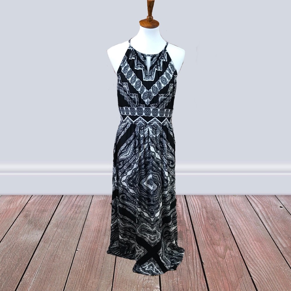 We B Calm Maxi Dress Sz L Large Navy Blue print